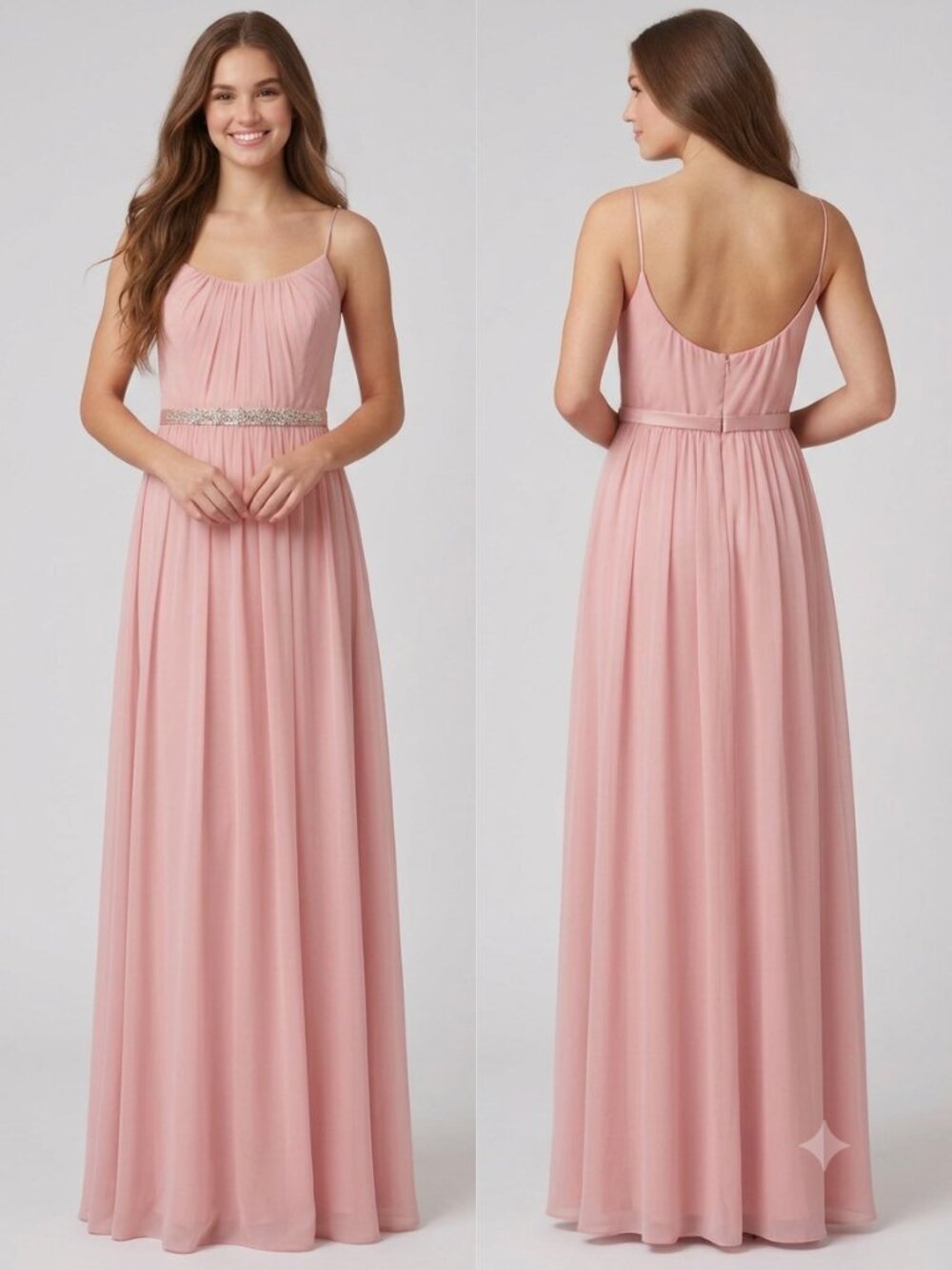 Lela Rose Bridesmaid Pink Chiffon Maxi Gown Embellished Belt Size 14(see measure